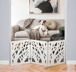 Etna Cluster of Trees 3 Panel Adjustable Wooden Dog Gate, White, 48 x 19-in