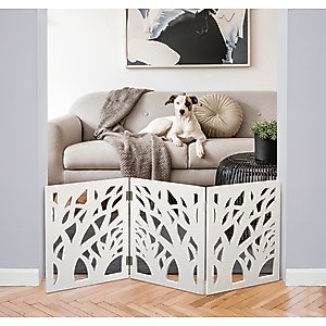 Etna Cluster of Trees 3 Panel Adjustable Wooden Dog Gate, White, 48 x 19-in