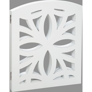 Etna Flower Design 3 Panel Adjustable Wooden Dog Gate, White, 48 x 19-in