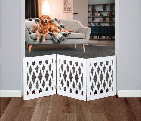 Show full view: Etna Hearts & Diamond Cut Out 3 Panel Adjustable Wooden Dog Gate, White, 48 x 19-in slide 2 of 3