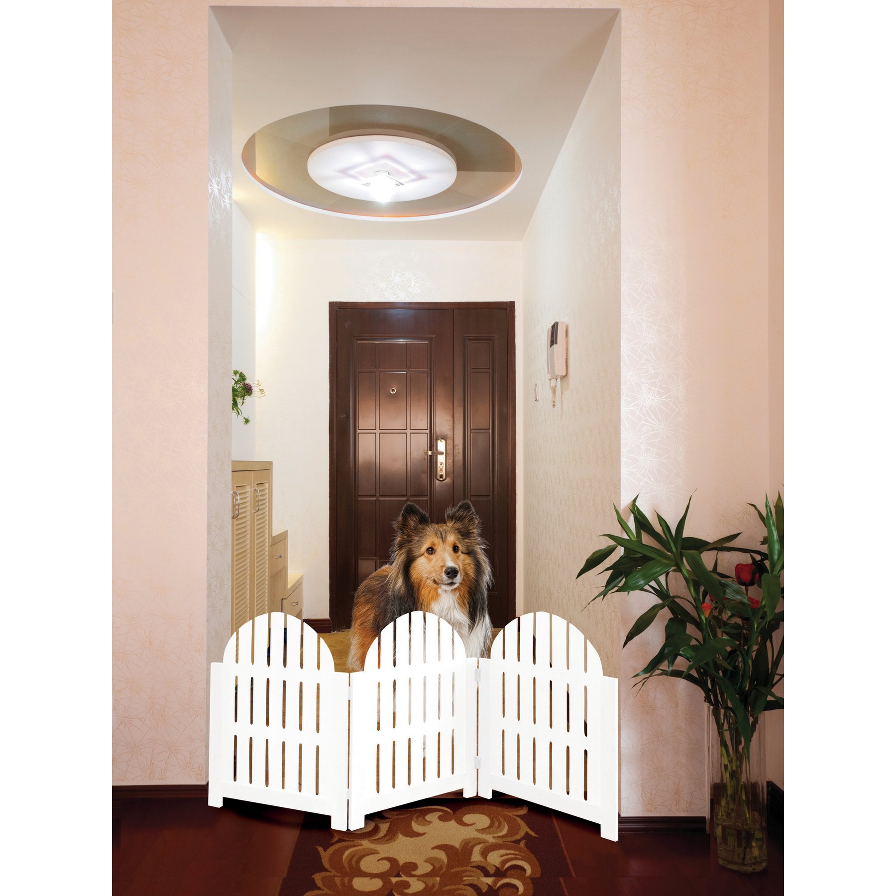 Etna Adirondack 3 Panel Adjustable Wooden Dog Gate, White, 48 x 19-in