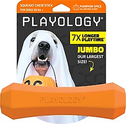Playology Halloween Pumpkin Spice Scented Squeaky Chew Stick Dog Toy, Orange, Jumbo