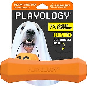 Playology Halloween Pumpkin Spice Scented Squeaky Chew Stick Dog Toy, Orange, Jumbo