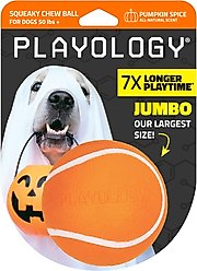 Playology Halloween Pumpkin Spice Scented Squeaky Chew Ball Dog Toy, Orange, Jumbo