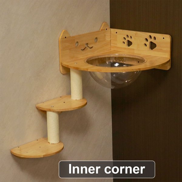 PETOMG Spaceship Corner Cat Wall Shelf, Wood Color, Medium