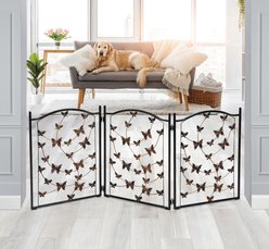 Etna Butterfly Design 3 Panel Adjustable Metal Dog Gate, Bronze, 48 x 19-in