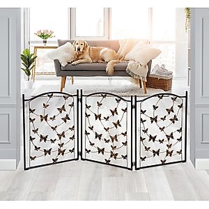 Etna Butterfly Design 3 Panel Adjustable Metal Dog Gate, Bronze, 48 x 19-in
