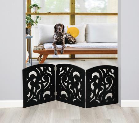 Show full view: Etna Scrolled 3 Panel Adjustable Wooden Dog Gate, Black, 48 x 19-in slide 2 of 3