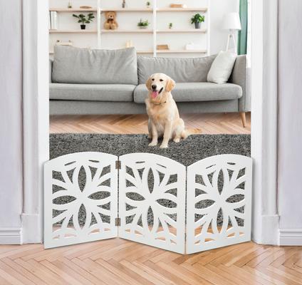 Show full view: Etna Flower Design 3 Panel Adjustable Wooden Dog Gate, White, 48 x 19-in slide 2 of 3