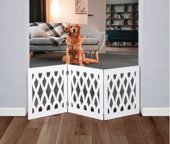 Etna Hearts & Diamond Cut Out 3 Panel Adjustable Wooden Dog Gate, White, 48 x 19-in