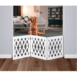 Etna Hearts & Diamond Cut Out 3 Panel Adjustable Wooden Dog Gate, White, 48 x 19-in