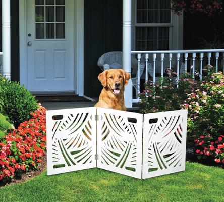 Show full view: Etna Swirl Design 3 Panel Adjustable Wooden Dog Gate, White, 48 x 19-in slide 3 of 3