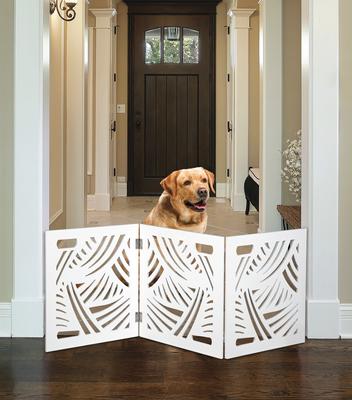 Show full view: Etna Swirl Design 3 Panel Adjustable Wooden Dog Gate, White, 48 x 19-in slide 2 of 3