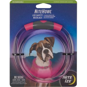 Nite Ize NiteHowl Rechargeable LED Dog Safety Necklace, Tie Dye Pink, 12 to 27-in neck