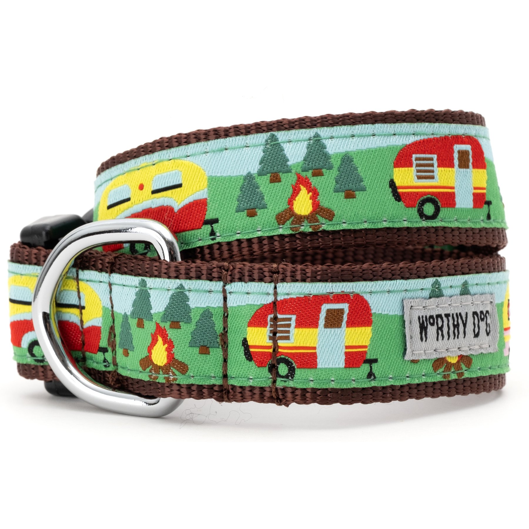The Worthy Dog Happy Camper Dog Collar, Multicolored, Large: 14 to 20-in neck, 1-in wide