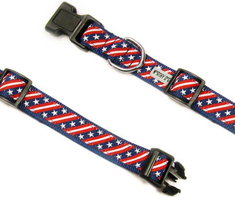 Show full view: The Worthy Dog Bias Stars & Stripes Dog Collar, Red/White/Blue, Medium: 11 to 17-in neck, 1-in wide slide 3 of 4
