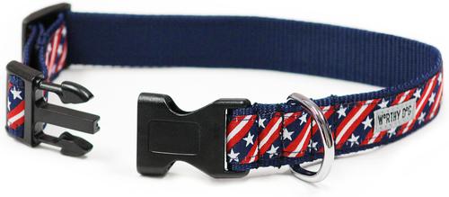 Show full view: The Worthy Dog Bias Stars & Stripes Dog Collar, Red/White/Blue, Medium: 11 to 17-in neck, 1-in wide slide 2 of 4
