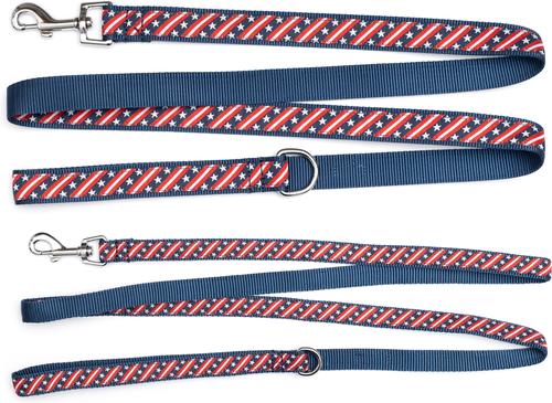 Show full view: The Worthy Dog Bias Stars & Stripes Dog Leash, Red/White/Blue, Large:5-ft long, 1-in wide slide 4 of 4