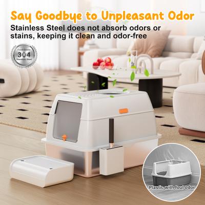 Show full view: Casfuy Enclosed Stainless Steel Cat Litter Box & Metal Scooper slide 6 of 6