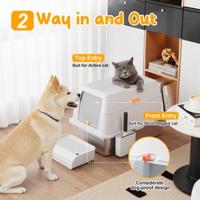 Show full view: Casfuy Enclosed Stainless Steel Cat Litter Box & Metal Scooper slide 5 of 6