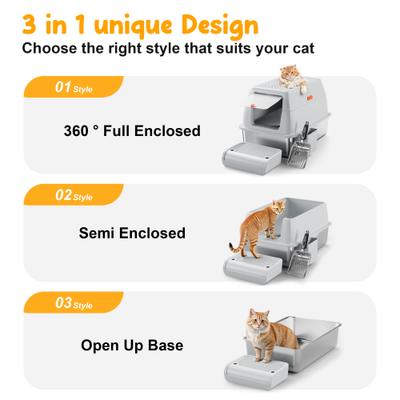 Show full view: Casfuy Enclosed Stainless Steel Cat Litter Box & Metal Scooper slide 2 of 6
