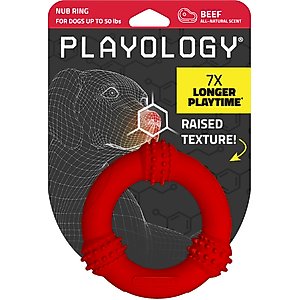 Playology Beef Scented Young & Active Teething Nub Ring Dog Toy, Medium