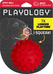 Playology Beef Scented Spikey Squeaky Ball Dog Toy, Medium