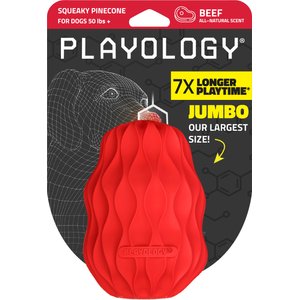 Playology Scented Squeaky Pinecone Dog Toy, Jumbo, Beef Scented