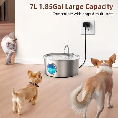 Show full view: Casfuy PWS-140 Quiet Stainless Steel Dog Water Fountain with Water Level Window, 230-oz slide 2 of 8