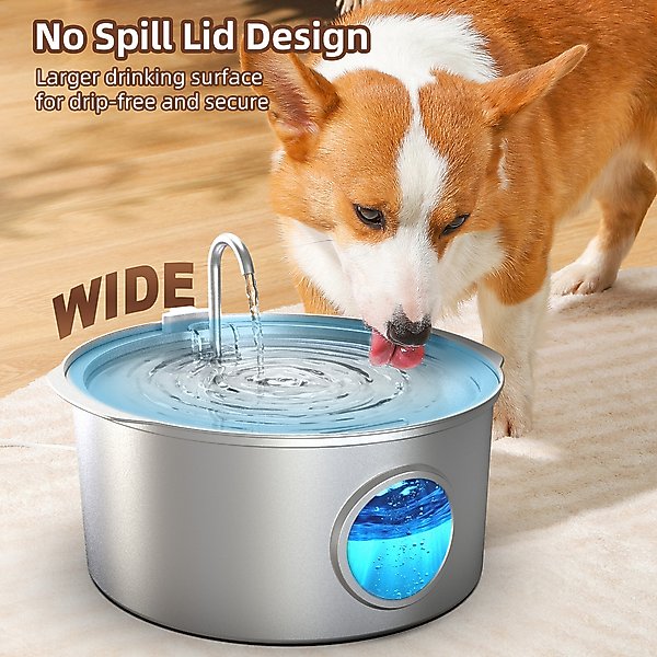 Show full view: Casfuy PWS-140 Quiet Stainless Steel Dog Water Fountain with Water Level Window, 230-oz slide 3 of 8