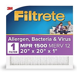 Filtrete Allergen, Bacteria & Virus 1500 MPR Air Filter, 4 count, 20 x 20 inches