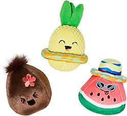 Frisco Summer Tropical Fruits Plush Squeaky Dog Toy, Small/Medium, 3 count