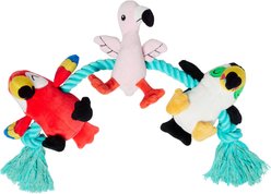 Frisco Summer Tropical Birds Plush with Rope Squeaky Dog Toy, Medium/Large