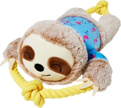 Frisco Summer Sloth Plush with Rope Squeaky Dog Toy, Medium/Large