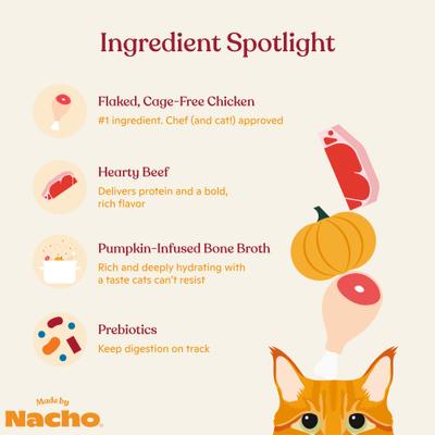 Show full view: Made by Nacho Flaked Chicken & Beef Recipe in Bone Broth Wet Cat Food, 3-oz can, case of 12 slide 6 of 9