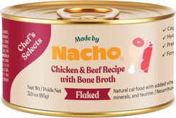 Made by Nacho Flaked Chicken & Beef Recipe in Bone Broth Wet Cat Food, 3-oz can, case of 12