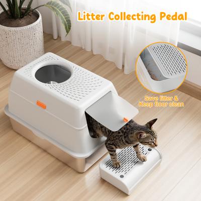 Show full view: Casfuy Enclosed Stainless Steel Cat Litter Box & Metal Scooper slide 3 of 6
