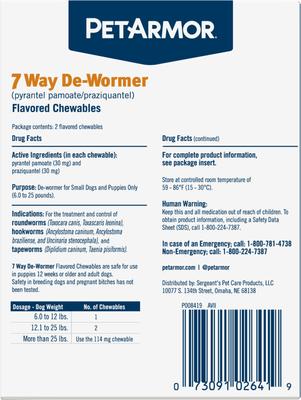 Show full view: PetArmor 7 Way Dewormer for Hookworms, Roundworms & Tapeworms for Small Breed Dogs, 2 count slide 8 of 9