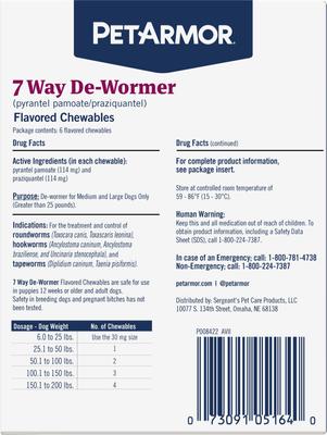 Show full view: PetArmor 7 Way Dewormer for Hookworms, Roundworms & Tapeworms for Medium & Large Breed Dogs, 6 count slide 7 of 8