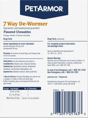 Show full view: PetArmor 7 Way Dewormer for Hookworms, Roundworms & Tapeworms for Small Breed Dogs, 6 count slide 8 of 9