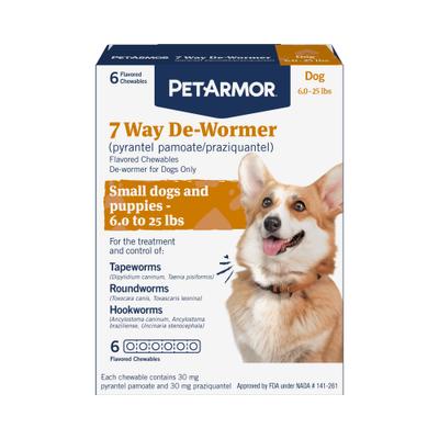 Show full view: PetArmor 7 Way Dewormer for Hookworms, Roundworms & Tapeworms for Small Breed Dogs, 6 count slide 1 of 9