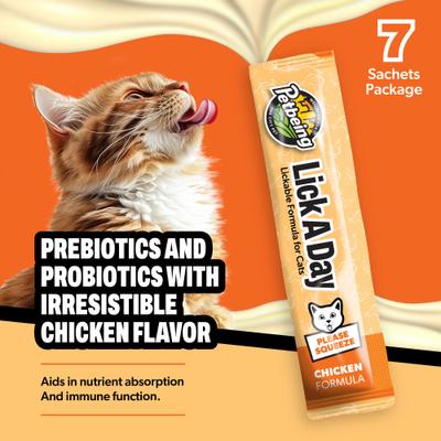 Show full view: PetBeing Lick a Day 7-in-1 Functions Lickable Chicken Puree Supplement for Cats, 7 count slide 3 of 9