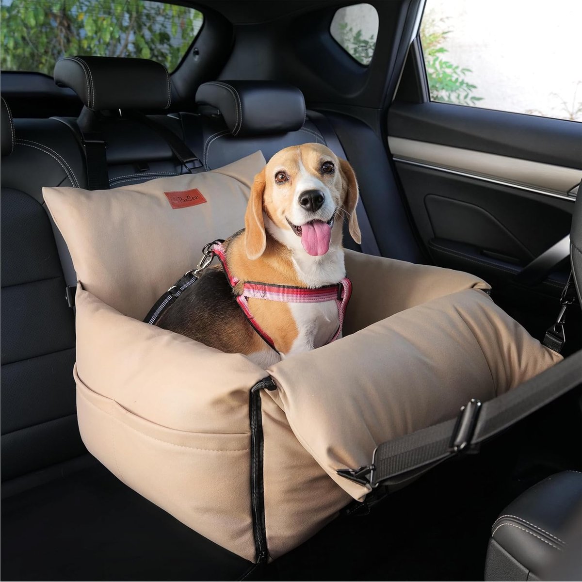 Pawseat Maxi Safety Pet Seat & Calming Dog Bed, Medium, Tan