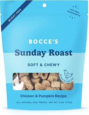 Show full view: Bocce's Bakery Say Moo Beef & Cheddar Recipe Soft & Chewy Dog Treats, 6-oz bag + Sunday Roast Chicken & Pumpkin Recipe Soft & Chewy Dog Treats, 6-oz bag slide 6 of 9
