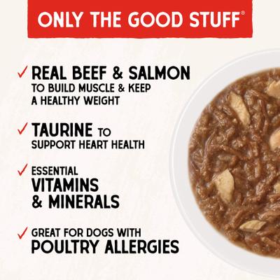 Show full view: Stella & Chewy's Stella's Shredrs Adult Grain-Free Grass Fed Beef & Wild Caught Salmon Recipe in Broth Wet Dog Food, 2.8-oz pouch, case of 12 slide 4 of 10