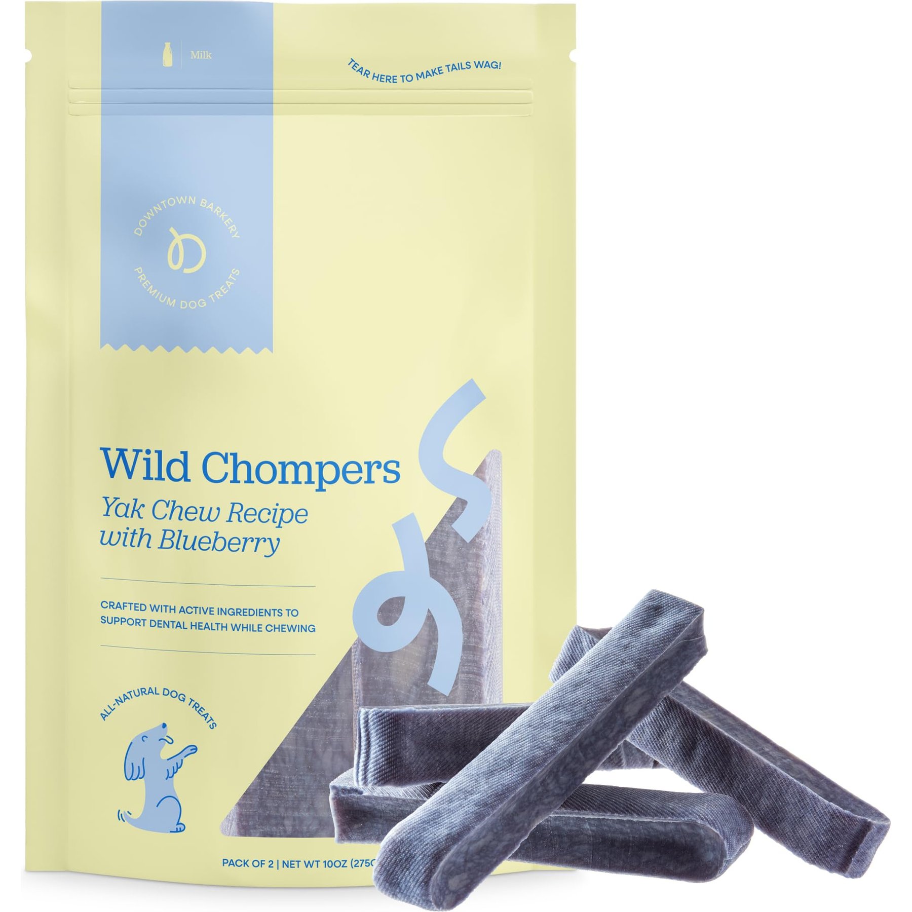 Downtown Barkery Blueberry Flavor Dental Yak Chews Dog Treats, 2 count