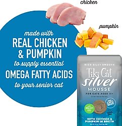 Tiki Cat Silver Mousse Chicken & Pumpkin Grain-Free Senior Wet Cat Food, 2.8-oz pouch, case of 12 slide 2 of 9