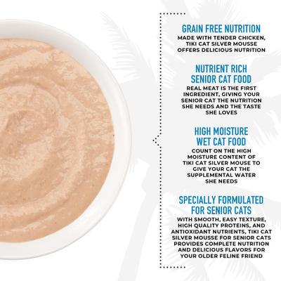 Show full view: Tiki Cat Silver Mousse Chicken & Pumpkin Grain-Free Senior Wet Cat Food, 2.8-oz pouch, case of 12 slide 7 of 11