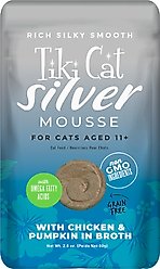 Tiki Cat Silver Mousse Chicken & Pumpkin Grain-Free Senior Wet Cat Food, 2.8-oz pouch, case of 12