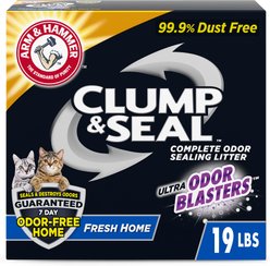 Arm & Hammer Litter Clump & Seal Complete Odor Sealing Clumping Cat Litter, Fresh Home with Ultra Odor Blasters with 10 Days of Odor Control, 19-lb box slide 1 of 9